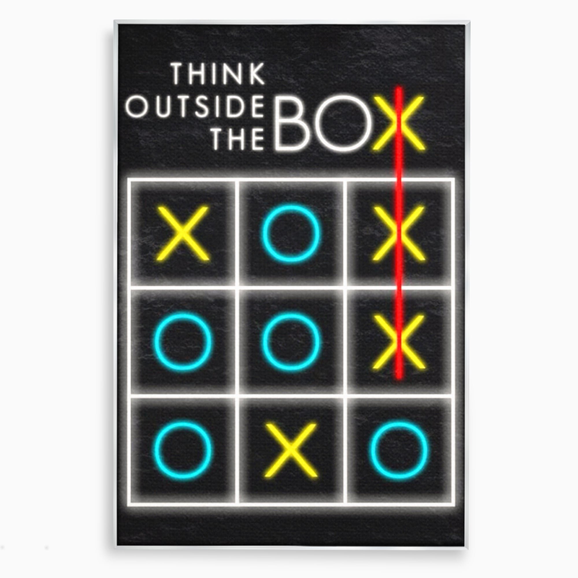 Tablou canvas cu tablou canvas cu joc de tictactoe si text, in rama de aluminiu argintiu